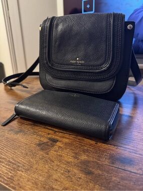 kate spade black leather crossbody and zip wallet set